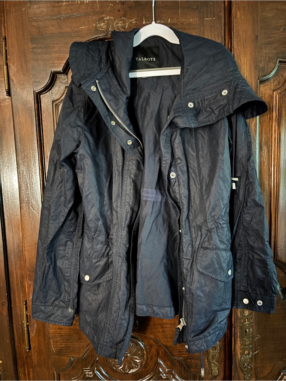Talbots Navy Hooded Utility Rain Jacket